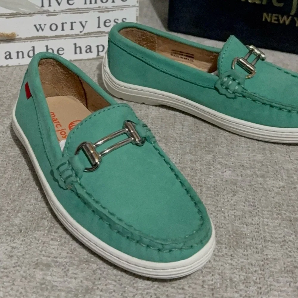 Marc Joseph Teal Loafer Kids Dress Shoes with Silver Bit